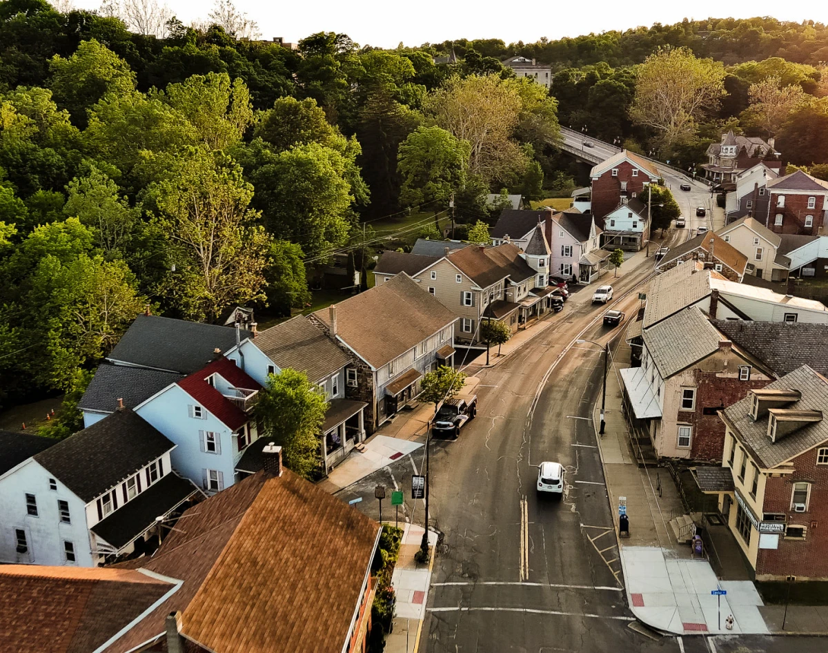 Scenic townscape with winding road