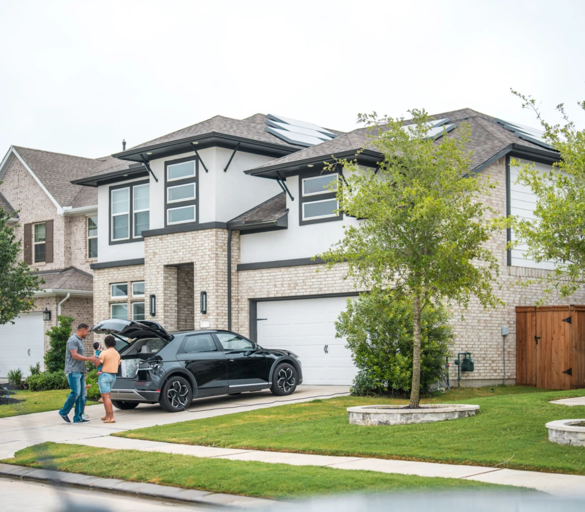 Two-story house with solar panels