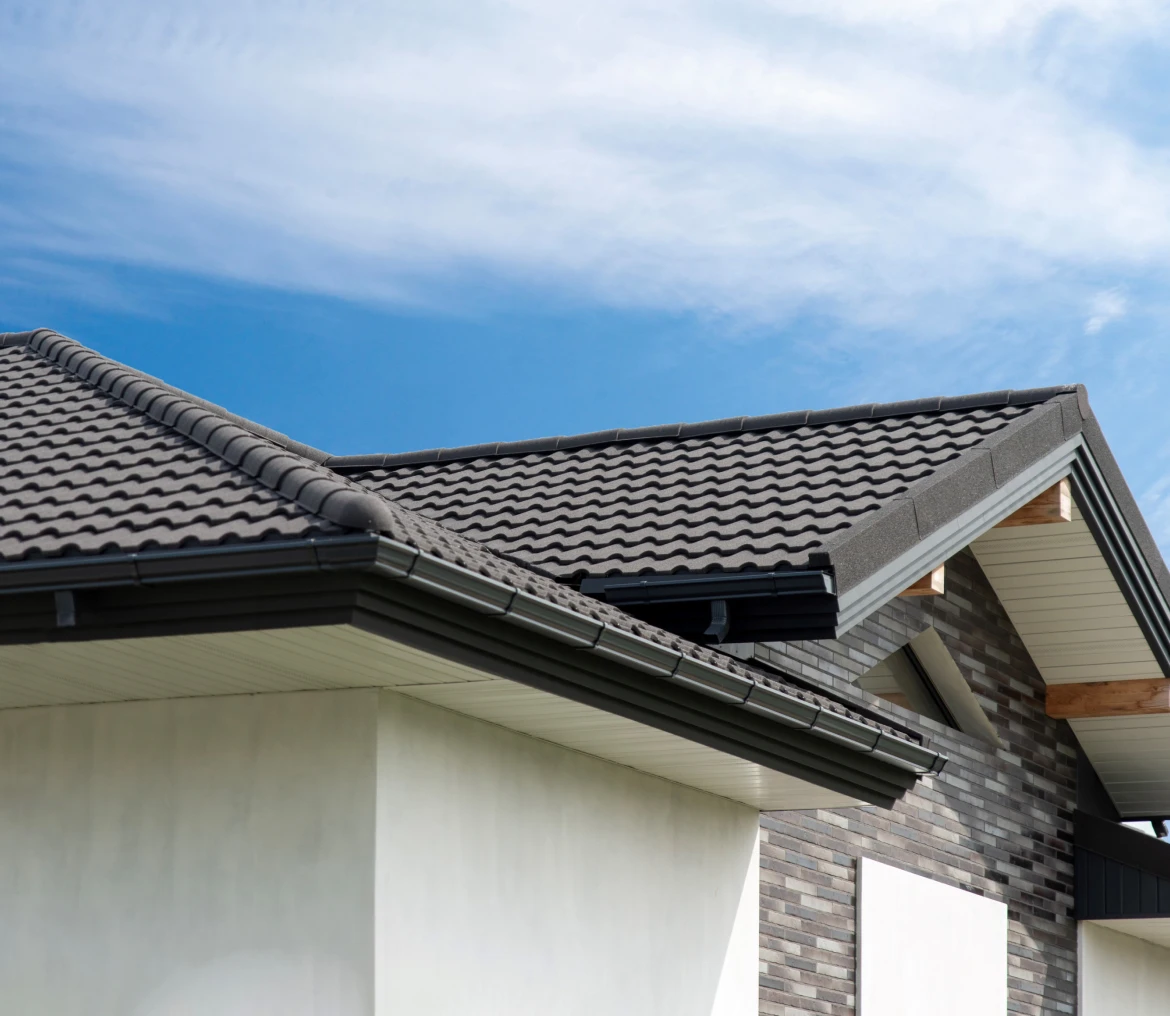 Contemporary roof design against blue sky